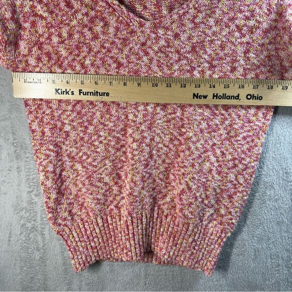 Magaschoni Sweater Pullover V-Neck‎ Sweater Slight Bell Sleeve Pink Orange Sz S - Picture 4 of 7